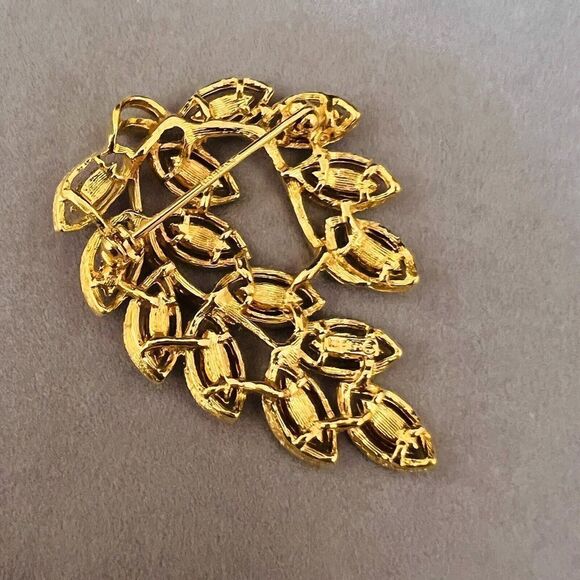 Vintage Napier Brooch Gold Tone Abstract Leaf Leaves Brushed Textured Pin 4137 - Picture 5 of 8